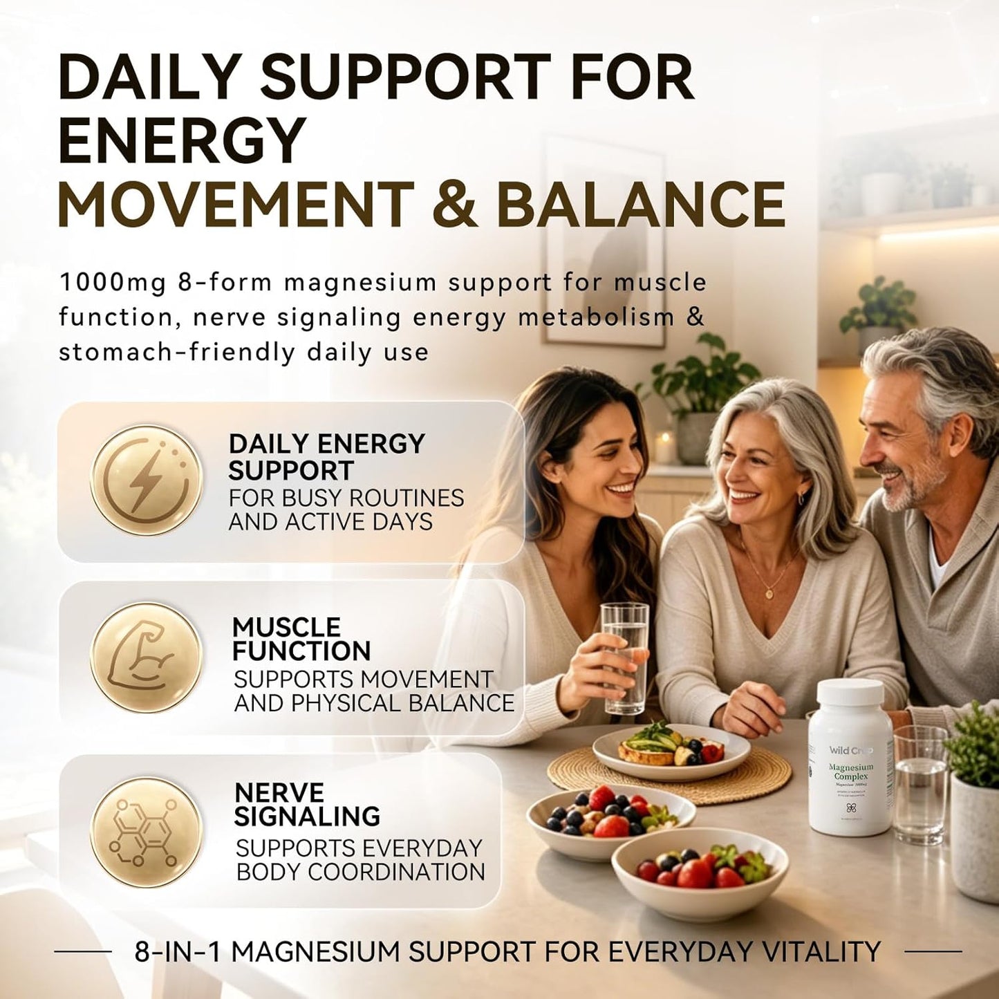 Wild Crop 8-in-1 Magnesium Complex 1000mg | 8 Highly Bioavailable Forms of Magnesium | 90 Vegetable Capsules